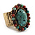 Vintage Turquoise Oval Stone Flex Ring (Antique Gold Finish) - Size 7/8 - view 11