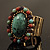 Vintage Turquoise Oval Stone Flex Ring (Antique Gold Finish) - Size 7/8 - view 12