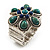 Turquoise Stone Flower Stretch Ring (Antique Silver)