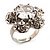 Silver Tone Clear Crystal Flower Ring - view 3