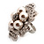 Oversized Diamante Simulated Pearl Daisy Cocktail Ring (Silver Tone Metal) - 4.5cm Diameter - view 9
