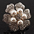 Oversized Diamante Simulated Pearl Daisy Cocktail Ring (Silver Tone Metal) - 4.5cm Diameter - view 4
