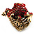 Antique Gold Red Crystal Frog Flex Ring - view 12