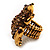 Amber Coloured Diamante Frog Flex Ring (Antique Gold Metal) - Size  8/9 (Stretch) - view 3