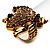 Amber Coloured Diamante Frog Flex Ring (Antique Gold Metal) - Size  8/9 (Stretch) - view 6