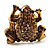 Amber Coloured Diamante Frog Flex Ring (Antique Gold Metal) - Size  8/9 (Stretch) - view 8