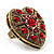 Large Antique Gold Red Crystal Heart Ring - Size 8/9 (Adjustable) - view 2