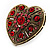 Large Antique Gold Red Crystal Heart Ring - Size 8/9 (Adjustable) - view 3