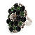 Silver Tone Grass/Emerald Green Diamante Cocktail Ring (Adjustable Size 7/8) - view 3