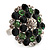 Silver Tone Grass/Emerald Green Diamante Cocktail Ring (Adjustable Size 7/8) - view 5