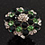 Silver Tone Grass/Emerald Green Diamante Cocktail Ring (Adjustable Size 7/8) - view 8