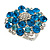 Silver Tone Sky/ Teal Blue Diamante Cocktail Ring (Adjustable Size 7/8) - view 2