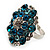 Silver Tone Sky/ Teal Blue Diamante Cocktail Ring (Adjustable Size 7/8) - view 3