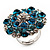 Silver Tone Sky/ Teal Blue Diamante Cocktail Ring (Adjustable Size 7/8) - view 10