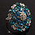 Silver Tone Sky/ Teal Blue Diamante Cocktail Ring (Adjustable Size 7/8) - view 7