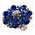 Silver Tone Sky/ Navy Blue Diamante Cocktail Ring (Adjustable Size 7/8) - view 13