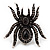 Oversized Jet Black Crystal Spider Stretch Cocktail Ring (Silver Tone) - view 2