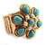 Turquoise Coloured Acrylic Bead Flower Stretch Ring (Gold Tone Metal)