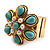 Turquoise Coloured Acrylic Bead Flower Stretch Ring (Gold Tone Metal) - view 4