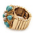 Turquoise Coloured Acrylic Bead Flower Stretch Ring (Gold Tone Metal) - view 5