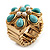 Turquoise Coloured Acrylic Bead Flower Stretch Ring (Gold Tone Metal) - view 9