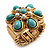 Turquoise Coloured Acrylic Bead Flower Stretch Ring (Gold Tone Metal) - view 10