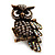 Charming Clear Diamante Antique Bronze Owl Stretch Ring