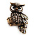 Charming Clear Diamante Antique Bronze Owl Stretch Ring - view 3