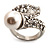 'Calla Lily' Wrap Simulated Pearl Diamante Ring (Silver Tone) - view 12
