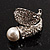 'Calla Lily' Wrap Simulated Pearl Diamante Ring (Silver Tone) - view 4