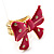 Large Bright Fuchsia Enamel Crystal Bow Stretch Ring (Size 7-9) - view 13