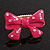 Large Bright Fuchsia Enamel Crystal Bow Stretch Ring (Size 7-9) - view 2