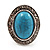 Oval Crystal Turquoise Coloured Acrylic Bead Flex Ring (Silver Tone Metal) Size - 7/9 - view 8