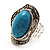 Oval Crystal Turquoise Coloured Acrylic Bead Flex Ring (Silver Tone Metal) Size - 7/9