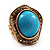 Round Crystal Turquoise Coloured Resin Stone Flex Ring (Gold Tone Metal) Size - 7/9 - view 4