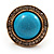 Round Crystal Turquoise Coloured Resin Stone Flex Ring (Gold Tone Metal) Size - 7/9 - view 3