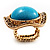 Round Crystal Turquoise Coloured Resin Stone Flex Ring (Gold Tone Metal) Size - 7/9 - view 8