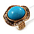 Round Crystal Turquoise Coloured Resin Stone Flex Ring (Gold Tone Metal) Size - 7/9 - view 2