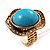 Round Crystal Turquoise Coloured Resin Stone Flex Ring (Gold Tone Metal) Size - 7/9 - view 11