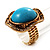 Round Crystal Turquoise Coloured Resin Stone Flex Ring (Gold Tone Metal) Size - 7/9 - view 12