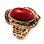 Oval Crystal Coral Style Flex Ring (Gold Tone Metal) Size - 7/9 - view 4