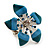 Stunning Blue Enamel Crystal Flower Flex Ring (Silver Tone Metal) - Size 7/8 - view 8