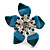 Stunning Blue Enamel Crystal Flower Flex Ring (Silver Tone Metal) - Size 7/8 - view 3