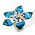 Stunning Blue Enamel Crystal Flower Flex Ring (Silver Tone Metal) - Size 7/8 - view 2