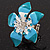 Stunning Blue Enamel Crystal Flower Flex Ring (Silver Tone Metal) - Size 7/8 - view 7
