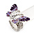 Purple Enamel Crystal Butterfly Flex Ring In Rhodium Plating - view 2