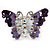 Purple Enamel Crystal Butterfly Flex Ring In Rhodium Plating