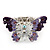 Purple Enamel Crystal Butterfly Flex Ring In Rhodium Plating - view 3