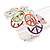 Multicoloured Enamel 'Peace' Stretch Ring In Rhodium Plated Metal - view 5
