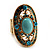 Oval Victorian Turquoise Coloured Acrylic Bead, Crystal Flex Ring in Gold Plating - Size 7/9 - view 8